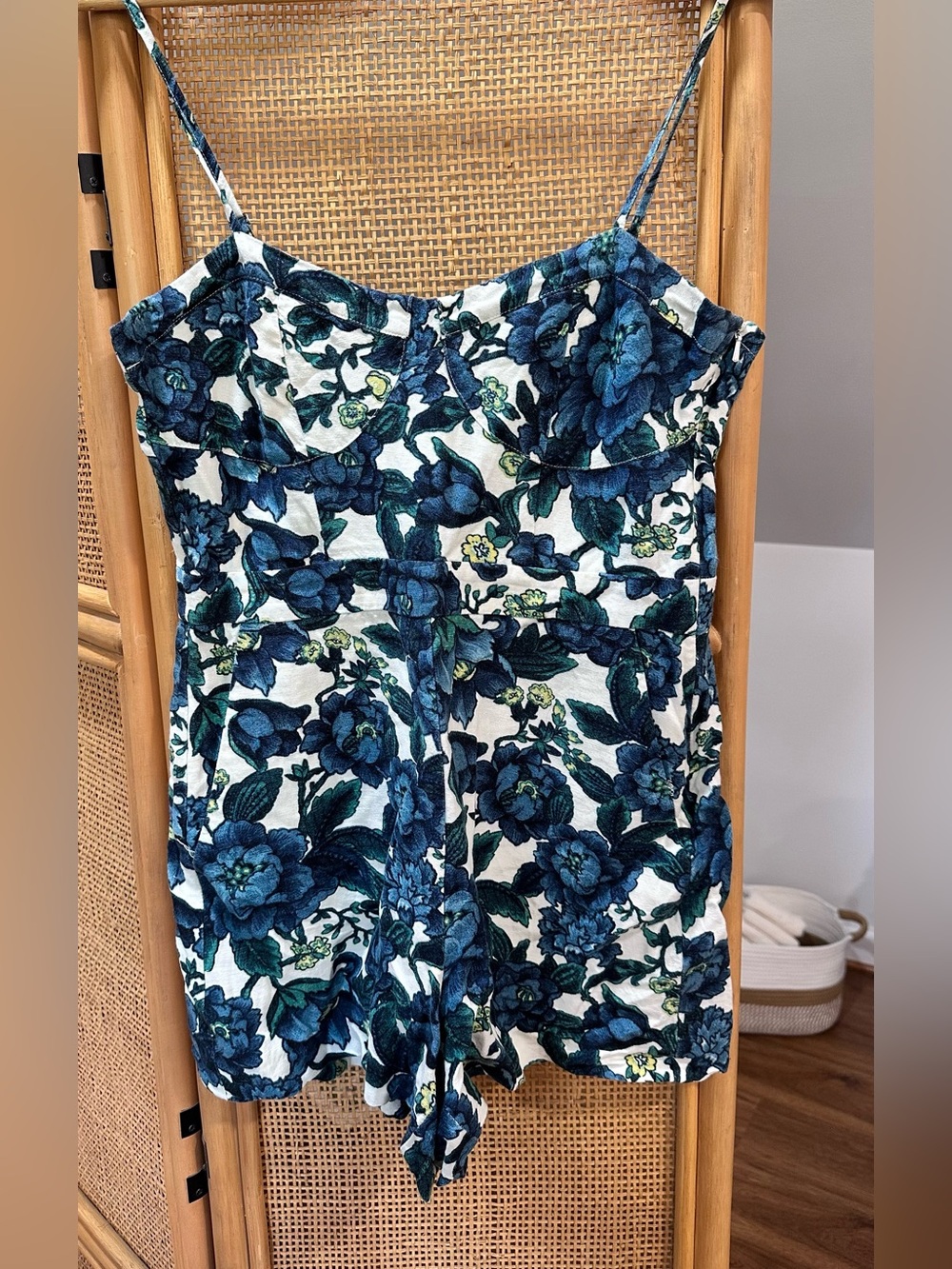 LOFT Blue Floral Linen Blend Romper